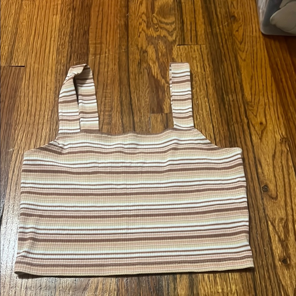 American Eagle Outfitters Brown and Cream Fitted Crop Tank Top